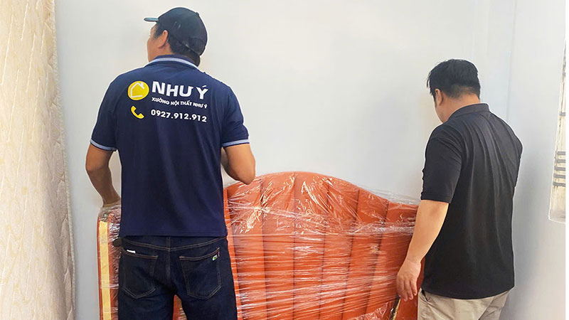 Giao Giường Bọc Nệm Màu Nâu Cam Sang Trọng – Như Ý Funi Giao Hàng Tận Nơi Tại Bình Thạnh