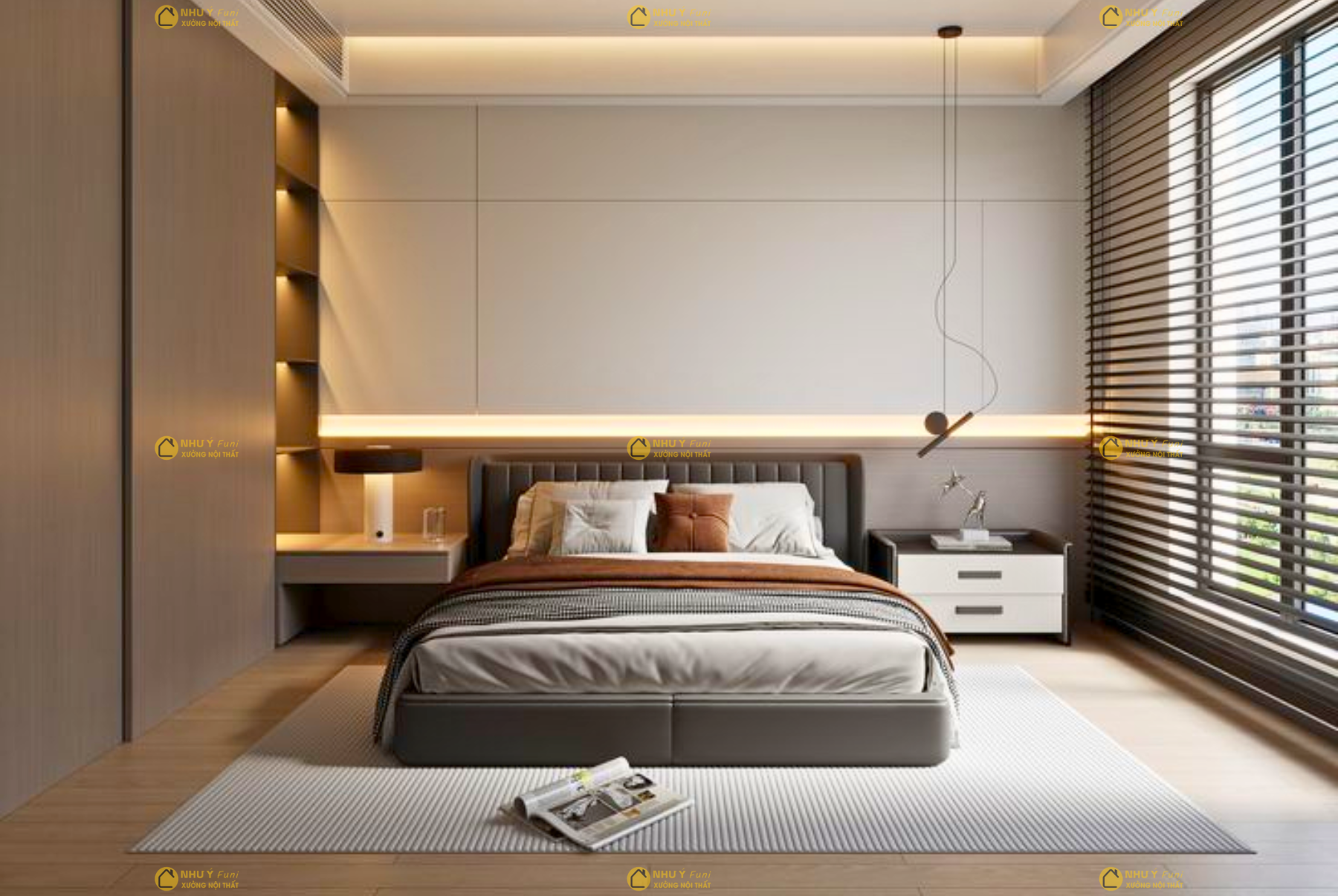 giường ngủ bọc da hiện đại NHUYFUNI